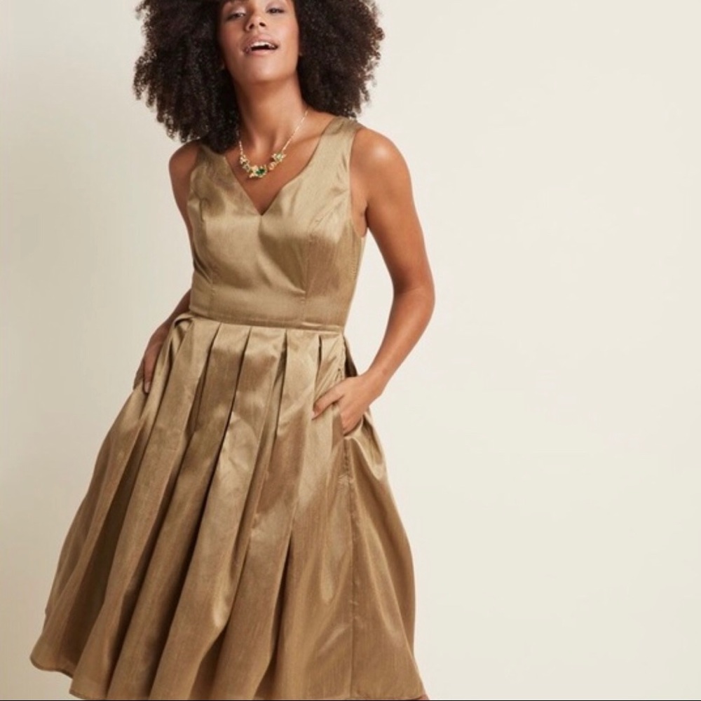 Modcloth Gold Sleeveless Dress